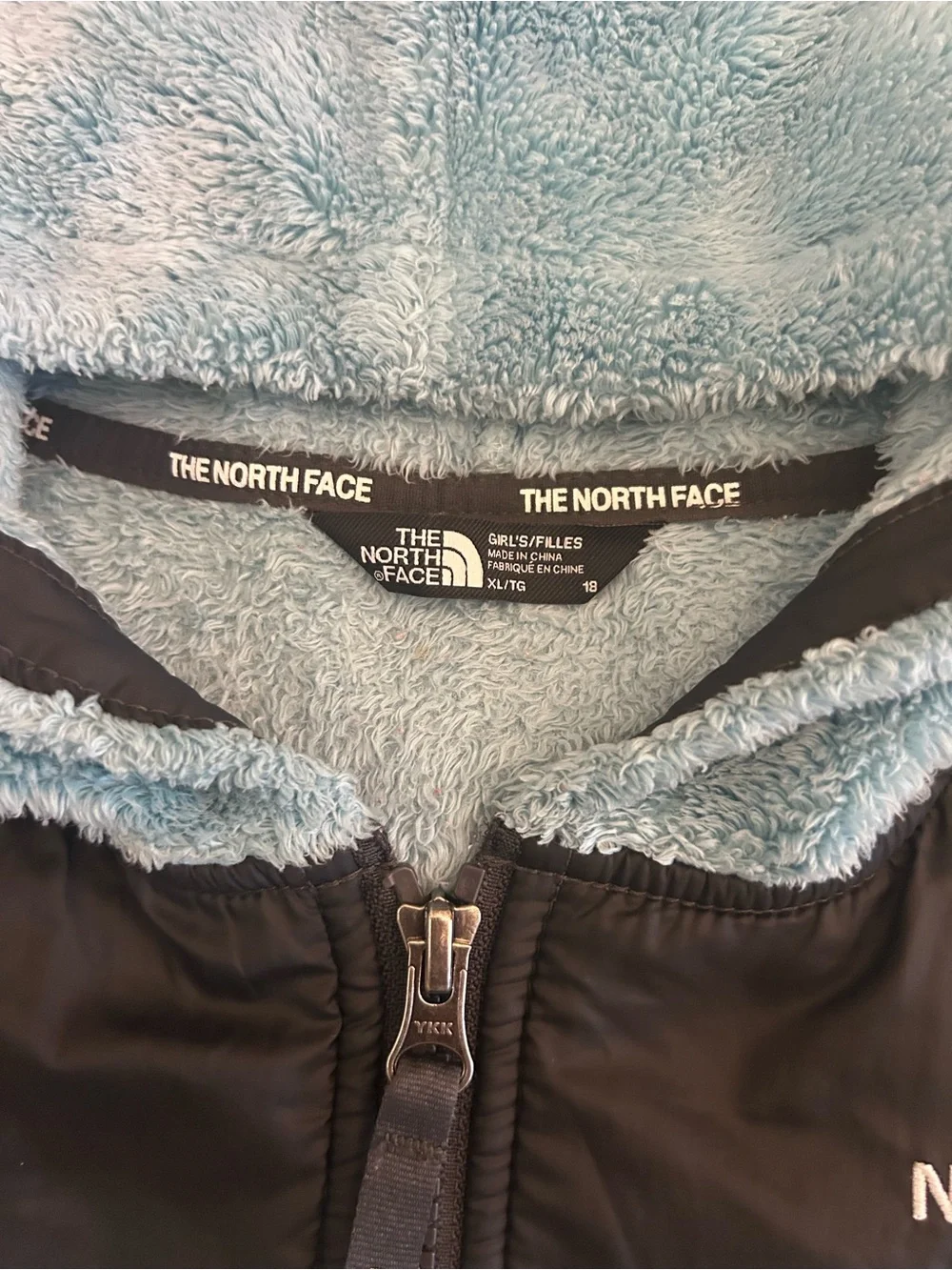 The North Face Girls Blue Teal Oso Full Zip Hooded Fleece Jacket X-Large (18)